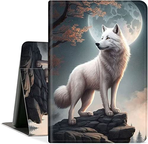 Case for All-New Amazon Kindle Fire HD 8 & 8 Plus Tablet (12th Gen/10th Generation,2022/2020 Release) 8 inch,PU Leather Folio Stand Case with Auto Sleep/Wake,White Wolf