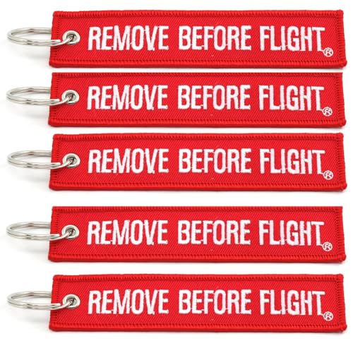 Rotary13B1 - Remove Before Flight Key Chain - 5 Pack - Jet Tag Keychain - Size: 1 inch x 5 inches - Color: Red with White Embroidery