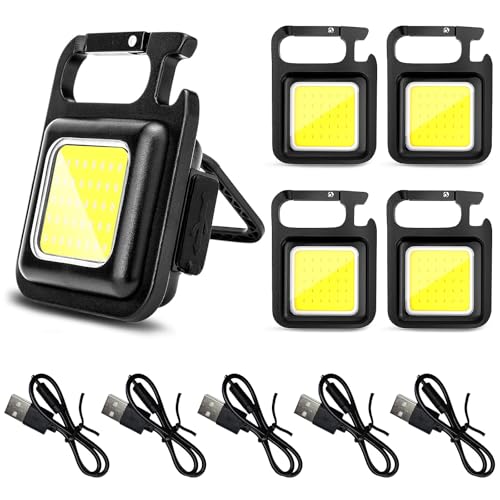 XGIDXFZ 5Pcs Cob Keychain Work Light Small Keychain Flashlights with Folding Bracket Bottle Opener Magnetic Base Small Emergency Light for Fishing Walking Camping