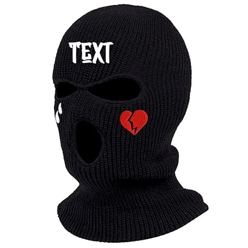 kstomize Personalized Customize Beanie Balaclava Mask Hat Womne Men Winter Masked Ski Cycling Hat with Embroidery Letters Text Name Logo Black, One Size-Medium