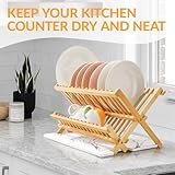 Mospten Bamboo Dish Drying Rack with Stone Drying Mat, Quick Drying & 2-Tier Rack Design, Dish Plate Drying Rack for Kitchen Counter, 17'' x 13'' x 9.5''