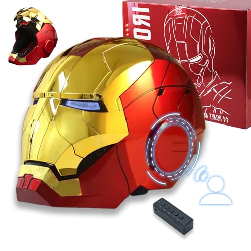 Tarrshiney Electronic MarK 5 Helmet Gold Voice Control/Sensing/Remote Control Open/Close with Sounds & LED Eyes Light Up Super Hero Movie 1:1 model Prop.