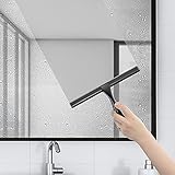 HIWARE All-Purpose Shower Squeegee for Shower Doors, Bathroom, Window and Car Glass - Black, Stainless Steel, 10 Inches