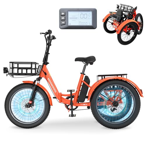 MOONCOOL Electric Trike, Electric Tricycle for Adults, 20"" Folding 3 Wheels Electric Bicycle Bikes, 48V 500W Motorized Electric Ebike with Aluminum Frame, Removable Battery and Basket, Sunbeam