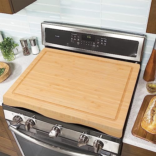 YUHFERA Stove Cover Board for Gas Stovetop - Raised Cutting Board with Legs and Juice Grooves, Adjustable Noodle Board Stove Cover for RV Stove Top (29.52"x21.65")