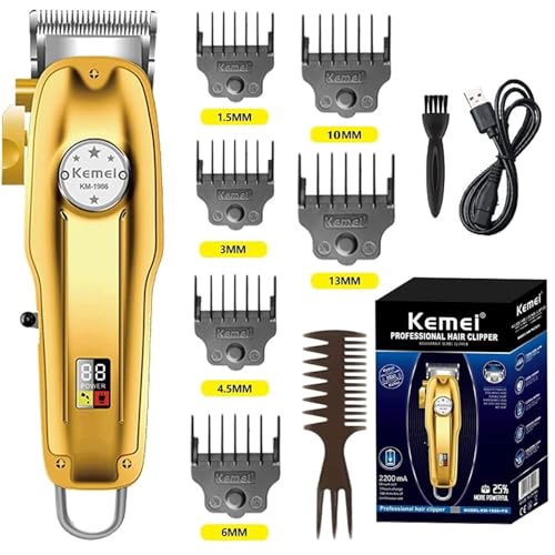 KEMEI Mens Hair Clipper Cord Cordless Clippers Hair Trimmer Beard Professional Haircut Kit for Men Rechargeable LED Display & Corded Rechargeable Grooming Kit KM-1986PRO