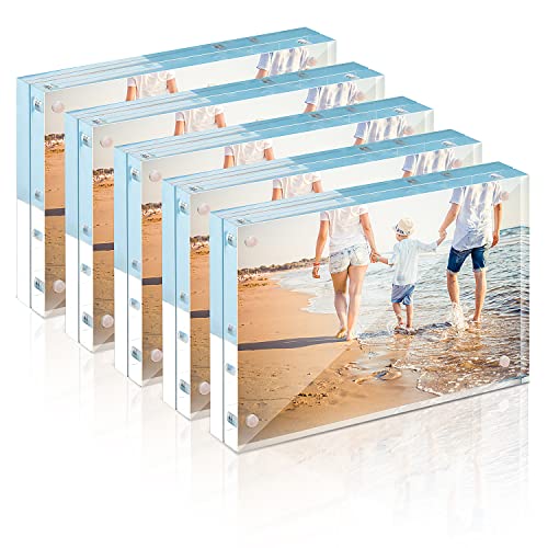 TWING Acrylic Picture Frame 8x10, 5 Pack 8x10 Magnetic Photo Frame 12+12 MM Thick 8 by 10 Picture Frames Clear Picture Frame Self Standing Double Sided Frame Gift Ideal
