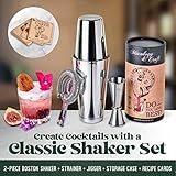 Mixology Cocktail Shaker Boston Shaker Set Professional Weighted Martini Shakers, Strainer and Japanese Jigger, Portable Bar Set for Drink Mixer Bartending, Exclusive Recipes Cards (Silver)