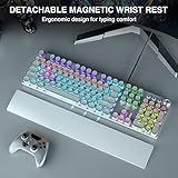 AULA F2088 Typewriter Style Mechanical Gaming Keyboard,Rainbow LED Backlit,Removable Wrist Rest,Media Control Knob,Retro Punk Round Keycaps,USB Wired Computer Keyboard,White