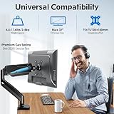 MOUNTUP Single Monitor Desk Mount, Adjustable Gas Spring Monitor Arm Support Max 32 Inch, 4.4-17.6lbs Screen, Computer Monitor Stand Holder with Clamp/Grommet Mounting Base, VESA Mount Bracket, Black