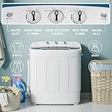 SUPER DEAL Compact Mini Twin Tub Washing Machine 13lbs Capacity Portable Washer Wash and Spin Cycle Combo, Built-in Gravity Drain for Camping, Apartments, Dorms, College, RV’s and Small Spaces