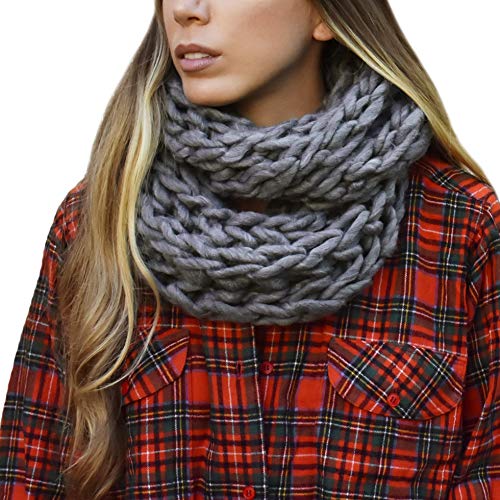 Daisy Del Sol Soft Woven Stylish Cold Weather Warm Chunky Thick Knit Infinity Loop Scarf (Charcoal)