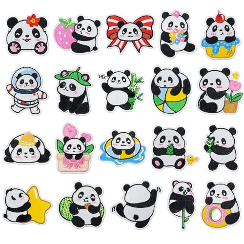 Crocode tears 20pcs Cartoon Panda Iron on Patches Funny Panda Embroidered Patches Sew on Embroidered Applique for Clothes Hats Bags T-Shirts Jeans Jackets Dress