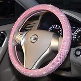 Carwales Car Steering Wheel Cover Pink for Women Girls Cute Bling Accessories 15 Inch Universal Colorful Crystal Rhinestone Diamond Rainbow Anti-Slip Wheel Protector