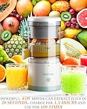 Electric Juicer Rechargeable,Portable Kitchen Gadget for making Orange Juice,Squeezing Oranges,Lemons,Kiwi Fruit,Grapefruits,and Citrus Juices.Comes with USB charging and a Cleaning Brush(White)