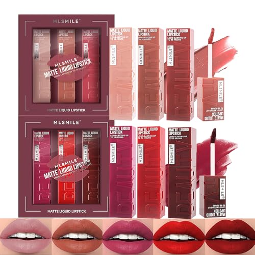 6 Colors Matte Liquid Lipstick Set, Velvet Smooth Nude Lip Gloss, Waterproof Moisturizing Long Lasting Highly Pigmented Matte Lip Stain Makeup Gift Kit for Women