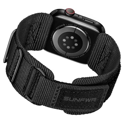 SUNFWR Rugged Nylon Band for Apple Watch 42mm(Series 10) 41mm 40mm 38mm Men,Velcro Tactical Military Strap for iWatch Series 10/9/8/7/6/5/4/3/2/1/SE