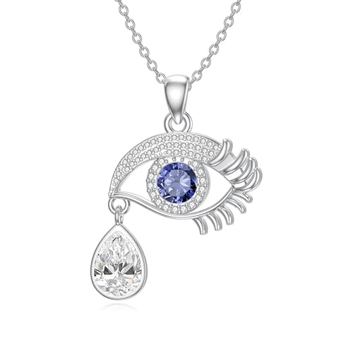 PELOVNY Evil Eye Necklace 925 Sterling Silver Teardrop Pendant Crystal Jewelry for Mothers Day Birthday Christmas Gifts Women