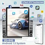 2+64G Android 13 Double Din Car Stereo with Wireless Carplay and Android Auto - 9.7 inch Vertical Touchscreen Car Radio with WiFi/HiFi/FM/Split Screen/Rear Camera