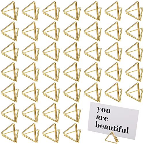 100 Pcs Place Card Holder Triangle Shape Table Number Holder Wedding Table Card Holders Mini Name Card Holder Place Setting Holder Picture Clips Stand for Centerpiece Anniversary Party(Gold)