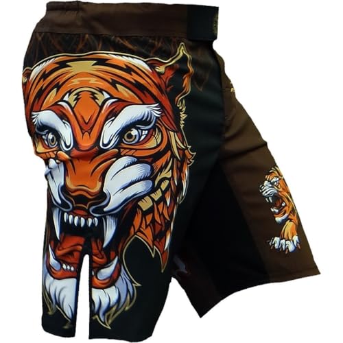 Hardcore Training Tiger Fight Shorts Men's Boxing MMA Combat BJJ Grappling Fitness Muay Thai Kickboxing No Gi Black Brown