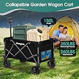 Homgava Collapsible Folding Wagon Cart 150L,Heavy Duty Garden Cart with All Terrain Wheels,Portable Large Capacity Utility Wagon Cart for Camping Fishing Sports Shopping,Black