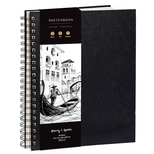 Artist’s Sketchbook Hardcover – 200GSM Very Thick Paper – Large, Spiral Sketch Book for Drawing and Mixed Media – Sketch Pad, Art Book - 11.4 x16.5, 40 Sheets / 80 Pages