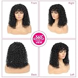 Curly Wig with Bangs Human Hair Wear and Go Glueless Wigs Curly Human Hair Wig with Bangs for Women Black Natural Curly Bang Wigs for Black Women Human Hair Loose Curly Wig for Free Party(24inch)