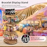 Pinzoveco Bracelet Holder, 3 Tier Wooden Rotating Bracelet Display Stand, Tree Stand Vendor Booth Display with Adversitsing Board, 36 Hooks for Bracelet, KeyChain Display Stands for Selling, Brown (Patent Pending)