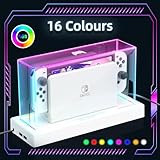 HSTOP Switch Dust Cover with 16 LED Colors Light Base Compatible with Nintendo Switch/OLED, Acrylic Display Case Anti-Scratch Waterproof Dock Cover, Accessories for Nintendo Switch/OLED