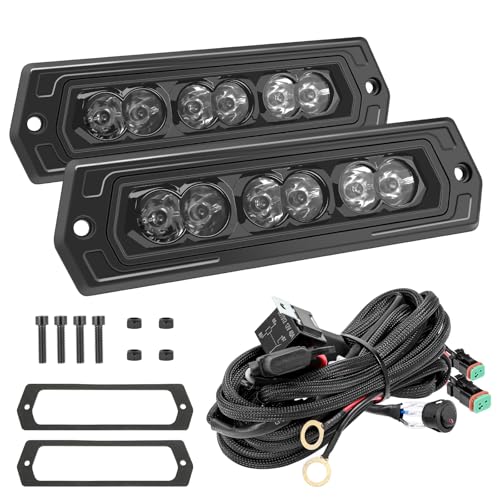 YCHOW-TECH Flush Mount LED Pods 2PCS 7 Inch 120W Bumper Lights Spot Beam Backup Driving Light DT Wiring Harness Off Road Flush Mount Fog Lights Mount on Bumper Grille for 4x4 Offroad Truck SUV