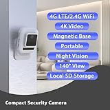 Cellular Security Camera 4K,Mini WiFi Camera Wireless,2.4G WiFi/4G LTE,Cameras for Home Security Indoor,Mini Security Camera with Magnetic Base,SIM Card,Motion Detect,150 Miniutes Battery,Night Vision