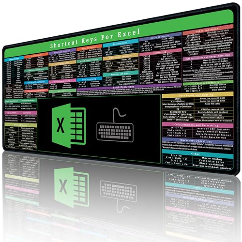 Raryine Excel Shortcuts Cheat Sheet,Keyboard Shortcut,Over 150 Excel Shortcut Keys,Non-Slip Desk mat pad,Large Excel Shortcut Mousepad(35.4x15.74 in).