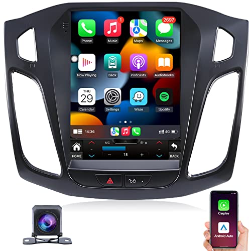 Ford Focus Car Stereo Radio 2012-2018 with Carplay/Android Auto, 10.4 Inch IPS Touch Screen Android 12 Car Radio with GPS Navigation Bluetooth WiFi Mirror Link Backup Camera, 2G RAM 32G ROM