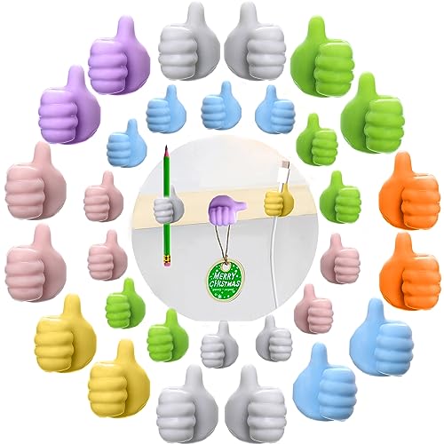 AELITOK 30Pcs Creative Silicone Thumb Wall Hook - Multifunction Adhesive Cable Clip ，self Adhesive Thumb Hook Cable Organizer Clips Key Hanger (30)