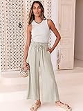 ANRABESS Women Linen Pants Casual Loose High Waist Boho Wide Leg Cropped Palazzo Beach Pants Summer Outfits 2025 Trendy Beige Small