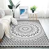 CCoutueChen Living Room Black and White Area Rug 6X9 Boho Mandala Floral Large Rug for Bedroom Modern Flower Washable Rugs Bohemian Soft Non-Slip Carpet for Dining Room Accent Indoor Floor Office