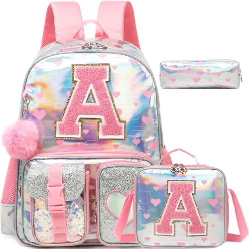 Meetbelify Backpack for Girls Backpack with Lunch Box Pencil Case for Elementary Student Kids School Bag for Girls Ages 6-8 Years Old Pink A