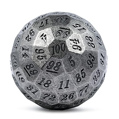 DNDND Iron D100 Metal Dice Set Single 50mm 100 Sided Die with Metal Case and Velvet Pouch for Table Game Dungeons and Dragons (Iron with Black Number)