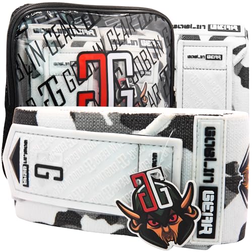 Goblin Gear 42" 4x Elbow Wraps for Weightlifting (1 Pair) - Elastic Elbow Compression Braces - Weight Lifting Gym Straps - Support for Powerlifting, Fitness, Gym Workout, & Bench Press (White Camo)