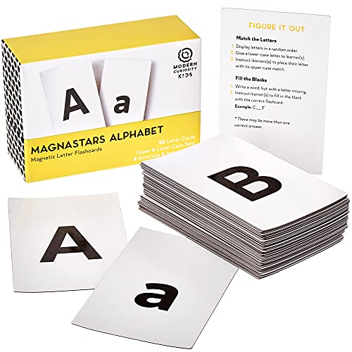 Magnastars Alphabet Flashcards - Educational ABC Flash Cards for Kids - Upper and Lower Case Sets with 6 Learning Games - 52 Magnets for Fridge, Classroom, or Homeschooling Study Materials