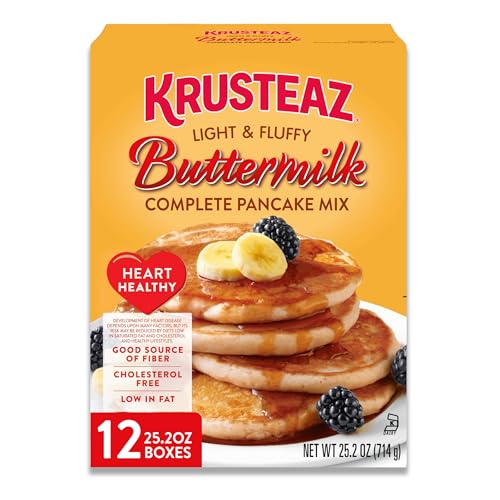 Krusteaz Heart Healthy Buttermilk Pancake and Waffle Mix, Light & Fluffy, 25.2 oz Boxes (Pack of 12)