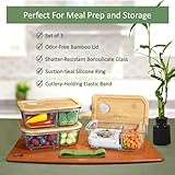 EcoPreps Glass Meal Prep Containers with Bamboo Lids, 2 Compartment Glass Bento Box Containers [3 Pack] 100% Plastic Free, Eco-Friendly, Glass Food Storage Containers, Glass Lunch Containers with Lids