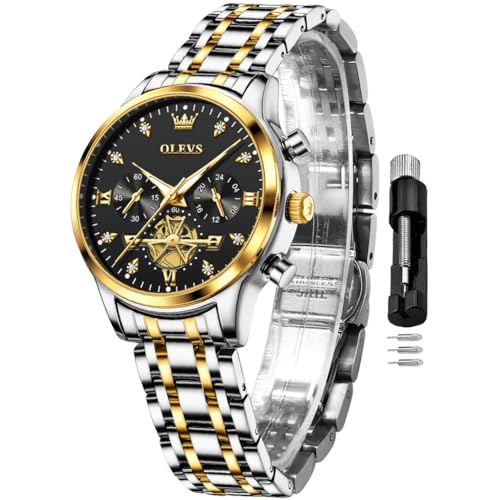 OLEVS Womens Watch Business Dress Diamond Female Watches for Ladies Analog Quartz Stainless Steel Waterproof Luminous Black Female Wristwatch