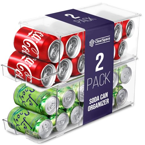 ClearSpace Soda Can Organizer & Soda Can Dispenser for Refrigerator - Fridge Organizer & Stackable Drink Organizer for Fridge or Refrigerator - Holds 12 Cans Each, BPA Free - 2 Pack
