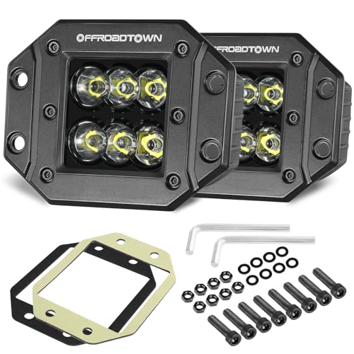 Flush Mount LED Pods, OFFROADTOWN 5'' 12,000LM CREE LED Driving Lights Reverse Backup Light Flush Light Bar Off Road Lights Work Light for Truck Pickup UTV ATV SUV Boat 4x4 Car