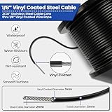 TooTaci 1/8" Wire Rope Kit, 200FT Black Vinyl Coated Stainless Steel Wire Cable, 7×7 Strands Core, M5 Turnbuckles for Cables Wire, Tension Wire for String Light Hanging Kit, Clothesline, Garden Wire