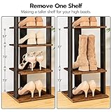 HOOBRO 8 Tiers Vertical Shoe Rack, Wooden Shoe Storage Organizer with Hooks, Narrow Shoe Tower for 8 Pairs, Space Saving, for Entryway, Living Room, Bedroom, Rustic Brown BF07XJ01G1