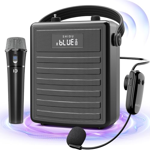 SHIDU Voice Amplifier with Wireless UHF Microphone, Professional Portable Bluetooth Speaker with Headset and Handheld Mic, Personal Power Amplifier System for Teacher, Meeting, Speech, Outdoor Events