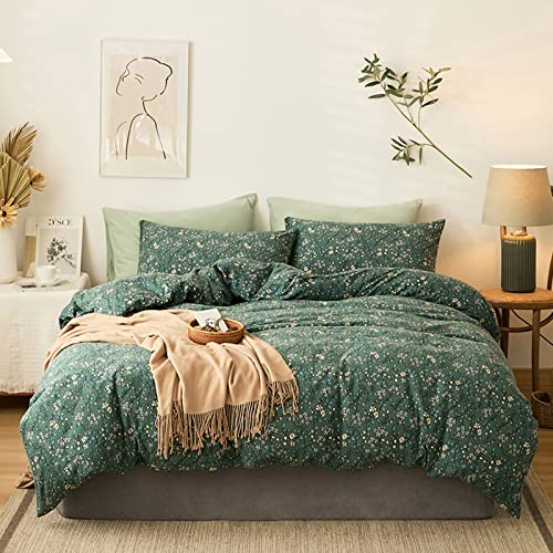 HighBuy Jersey Knit Cotton Duvet Cover Twin XL Green Floral Bedding Set 100% T-Shirt Comfy Bedding Sets Super Soft Garden Chic Knit Cotton Comforter Cover Twin XL Size